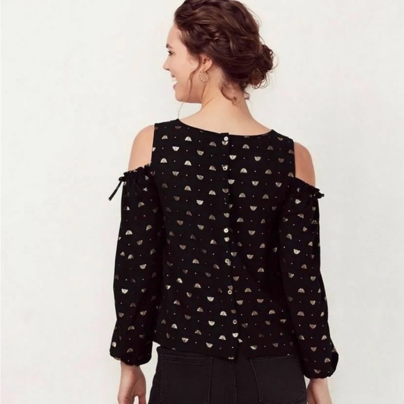 LC Lauren Conrad Bee Cold Shoulder Top Metallic Size L - Picture 2 of 6